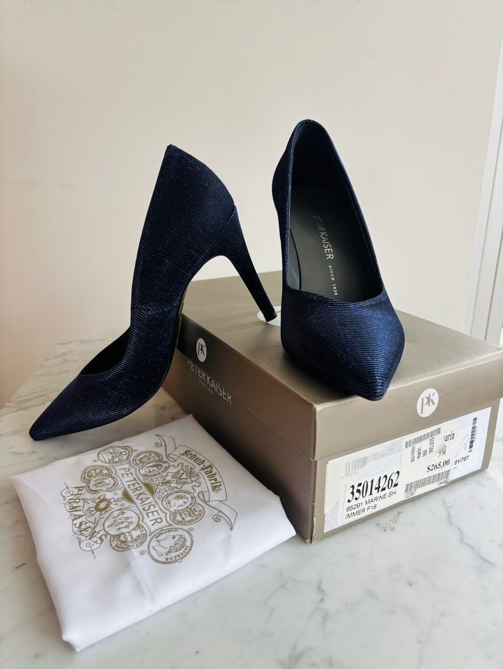 Peter Kaiser Shiny Navy Pointed Toe Heels